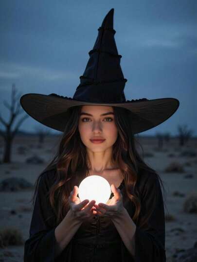 1pc New Pleated Black Witch Hat, Adult Halloween Wizard Costume Accessory