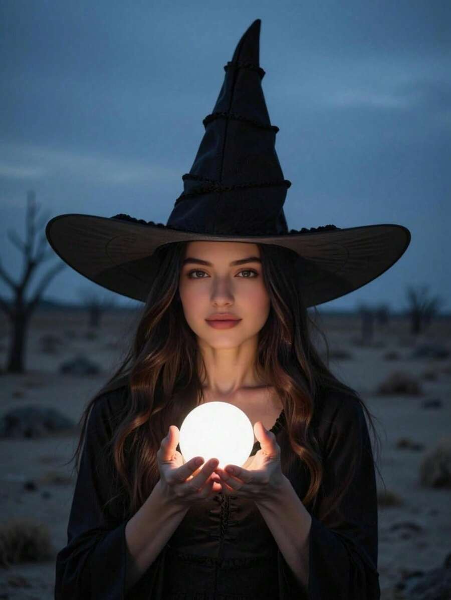 1pc New Pleated Black Witch Hat, Adult Halloween Wizard Costume Accessory - A - View 1