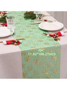 1/2 Roll Red Snowflake Table Runner, 11.02*108.27/196.85 Inches, Winter Snowflake Christmas Table Runner, Suitable For Christmas, New Year, Party, Dinner, Thin Chiffon Snowflake Table Runner, Multi-Color Options - Solid Color - View 19