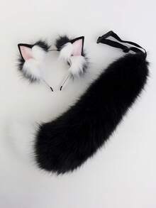 2件套可调节狐狸耳朵发箍发饰，可拆卸狐狸尾巴角色扮演道具发箍套装，情人节服装 - B - 查看 2