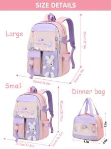 Girls Backpack Cute Bunny Design, Adjustable Shoulder Straps, Lightweight Nylon Student Backpack, Lunch Box ,Zipper Closure, Girl's Duffel Bag School Season Gift