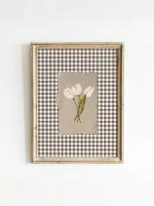 1 件无框白色郁金香墙壁艺术印刷棕色格子 Cottagecore 花卉海报，简约农舍花卉画布，适用于客厅/卧室/宿舍，春季植物美学房间装饰和完美礼物（墙壁印刷品、时髦海报、返校）