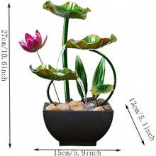Water Fountain, Indoor Waterfall Fountain, Tabletop Fountain, Lotus Desk Fountain, Mall Indoor Water Fountain, Mini Indoor Waterfall, Iron Waterfall, Home Decor For Office, Small Indoor Fountain For Decompression, Office, Living Room And Home Decor, Country-Style Art Décor - Green - View 2