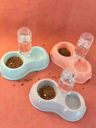 1pc Pet Double Bowl, Automatic Water Drinking Bowl, Anti-Spill Dog Cat Food Water Feeder