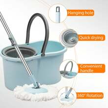 Mop Buckets For Floor Cleaning 360° Spin Wringer Separate Dirty Water With Replaceable Microfiber Mop Head Wet And Dry Suitable For Office And Home Use,Blue - Màu xanh nhạt - Xem 3