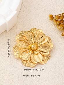 1 件小众设计高端压花多层花朵胸针，适合女性日常和派对佩戴 - 金黃色 - 查看 6