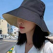 1 件休闲街头风格女士宽边双面渔夫帽，夏季防晒户外旅行多功能太阳帽 - 鳥眼漁夫帽 - 查看 4
