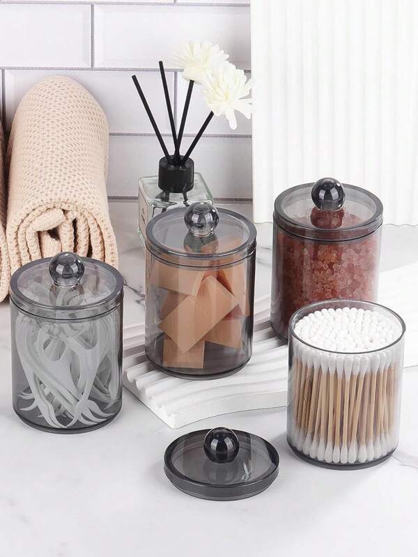 1/2/3/4pcs Black Qtip Holder, Jar Medicine Bottle Set, Bathroom Jar Set With Lid (For Swabs, Balls, Round Pads, Floss Picks), 10oz Plastic Jar Bathroom Bedroom Dresser Organizer ,Jewellery Box,Pouch,Makeup Brush Holder,Brush Holder,Perfume Organiser,Pouch Bag