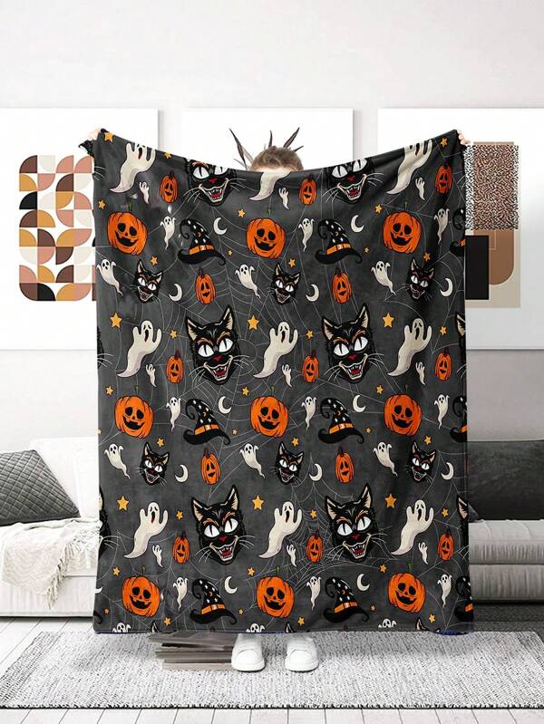 Manta de franela con fantasmas de Halloween - Suave, cálida y versátil, apta para todas las estaciones - Excelente para dormitorio, oficina, camping y ocio al aire libre