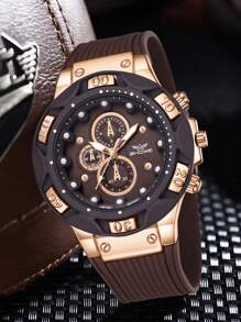 1 Stück Herren Silikon Armband modische und einfache gemischte Skala vertikale Drei-Augen-Zifferblatt Quarz Uhr, geeignet für täglichen Gebrauch, Dekoration oder Urlaubsgeschenke