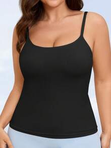 Áo camisole nữ cỡ lớn kẻ sọc, cổ tròn, chất liệu vải dệt kim co giãn, kiểu chui đầu, có mút ngực và lớp lót cúp ngực, phù hợp cho mọi mùa, thoải mái và đa năng, màu đen mùa hè. - màu đen - Xem 6