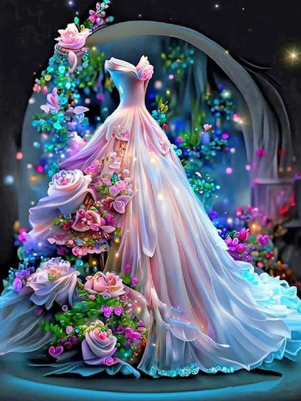 1 pièce Kit de peinture de diamant pour adultes, ensemble d'art de diamant 5D DIY adapté aux débutants. Peinture de diamant ronde pleine de 12"X16", taille de robe de mariée disponible. Décoration murale pour la maison, cadeau.