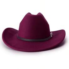 Classic Western Felt Cowboy Hat With Wide Brim For Outdoor Use - 1 包款式 2:勃根地酒紅 - 查看 2