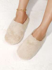 Women's Fashion Fluffy Plush Slip-On Slippers, Indoor Quiet Slippers, Warm And Comfortable Home Slippers For Autumn/Winter,Furry Shoes