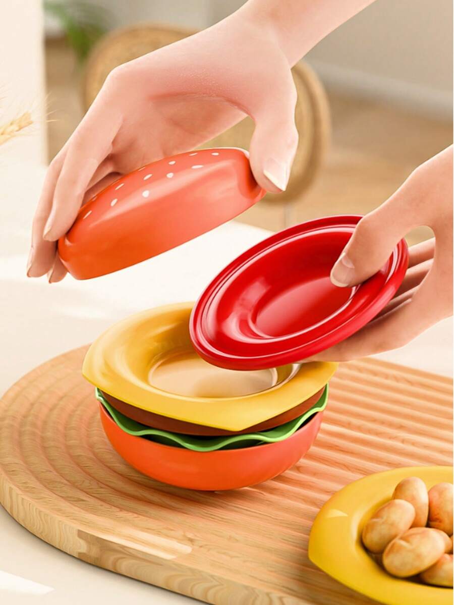 可堆叠汉堡盘套装，汉堡盘套装，汉堡 6 层迷你餐盘，用于汉堡酱、寿司蘸酱、开胃菜、饼干甜点小吃可爱盘子和碗套装 - 彩色 - 查看 1