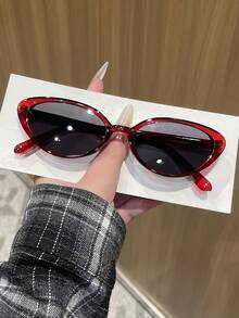 1 副女士勃艮第猫眼 PC 框架时尚眼镜，简约纯色复古小镜框，街头风格时尚眼镜猫眼形墨镜