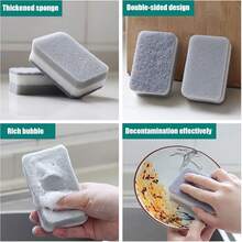 5/10/20pcs Double-Sided Cleaning Sponges, Home Cleaning Pad Set, Dish Washing, Kitchen & Bathroom Cleaning Supplies - Light Grey - View 6