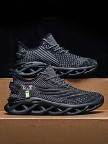 New Plus Size Men's Ultra-Light EVA Mesh Breathable Coconut Running Shoes, Super Lightweight Soft Bottom Elevator Sneakers, Black Casual Chunky Sneakers, Comfortable Minimalist Hiking Shoes, Outdoor Vacation Shoes, Recommended For Back To School, Great Gift For Father Or Boyfriend - Black - View 2