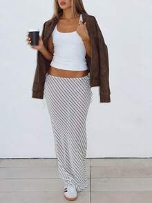 Women's Beachwear, Semi-Sheer Printed Skirt With Drawstring Waist, Swimsuit Cover-Up - White - View 4