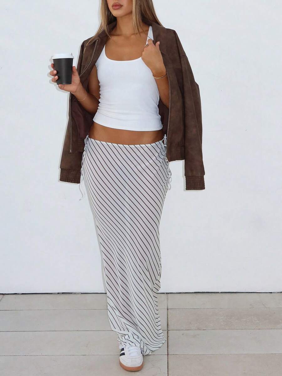 Women's Beachwear, Semi-Sheer Printed Skirt With Drawstring Waist, Swimsuit Cover-Up - 白色 - 查看 1