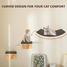 弧形猫咪壁挂架，带柔软垫子，猫咪壁挂栖架兼抓柱，猫咪壁挂家具，可供猫咪睡觉、攀爬和玩耍，猫咪楼梯，猫咪吊床 - 杏色 - 查看 5