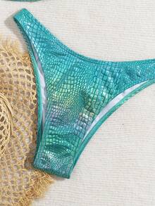 Fashionable New Glossy Fabric Pattern Sexy Bikini Women's 2 Pieces Set, With Cute Star Accessories, Personalized Beach Party Swimwear - Leaf Green - View 3