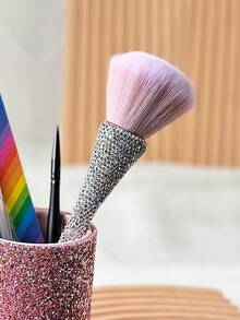 1 st platt välvd puderborste, handtag med strass, syntetiska borst, professionell puderborste lämplig för löst puder och flytande foundation, levereras med borstset - Babyrosa - Visa 6