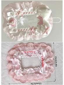 Portafoto in peluche fatto a mano con orecchie da coniglio bianco e rosa con pizzo, accessori kpop, forniture scolastiche, articoli per il ritorno a scuola