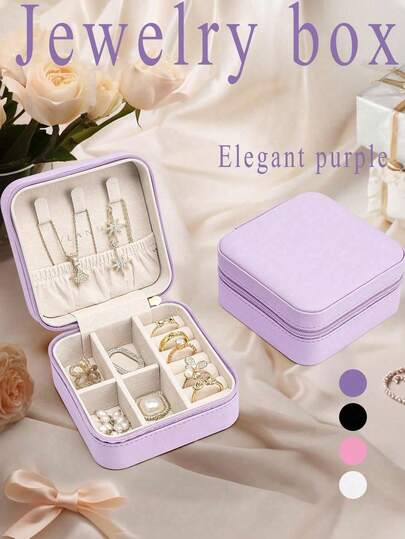 1个大容量首饰盒，首饰收纳盒，便携式首饰盒，可拆卸首饰盒，便携式拉链旅行首饰盒，迷你便携式首饰盒，多功能首饰展示盒，PU皮革化妆盒，北欧简约首饰盒，旅行居家首饰盒，情人节、母亲节、圣诞节、感恩节最佳礼物