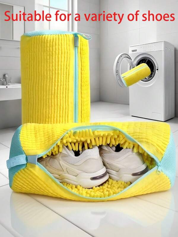 2/1pc 360° Washing Machine Shoe Bag, Suitable For All Shoe Types, Such As Sneakers, Canvas Shoes, Kids Shoes, Men's Shoes, Women's Shoes, Etc. Contains Rich Wool To Prevent Deformation, Machine Washable, Air Dry, Protective Laundry Bag/Bathroom Accessories/Daily Household Essentials/Travel Back To School Essentials