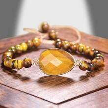 Pulsera de piedra natural - Diseño vintage hecho a mano con cordón trenzado ajustable, elegante y exquisita joyería de cuentas