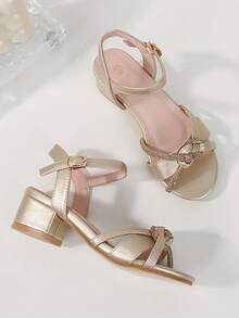 Sandal Fashion Hak Tinggi Terbaru 2026, Sandal Hak Tinggi Elegan Ujung Bulat Berhiaskan Kristal untuk Pesta Liburan Musim Semi/Panas, Cocok untuk Remaja - Emas - View 3