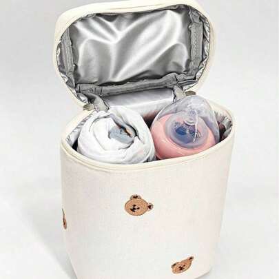 1 pièce Sac isotherme de transport pour poussette bébé avec ourson. Sac multifonctionnel refroidisseur d'aliments et de biberon pour bébé. Sac organisateur de couches de pique-nique avec poches pour biberon/lingettes/sucette