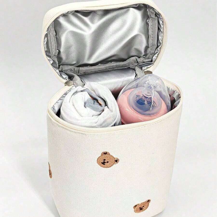 1 Túi đựng đồ cho xe đẩy em bé hình gấu bông cách nhiệt | Túi đựng thức ăn và bình sữa đa năng | Túi đựng tã bỉm dã ngoại có ngăn đựng bình sữa/khăn ướt/núm vú giả - Nhiều màu - Xem 1