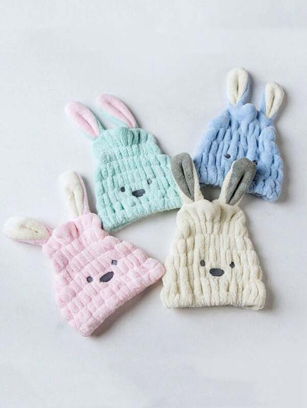 1 pieza Gorro de ducha elástico de felpa coral con diseño 3D de orejas lindas, adecuado para baño, maquillaje, baño, salón de belleza, todo el año, gorro de ducha para el regreso a la escuela, toallas de ducha para salón de belleza, hotel, deportes, artículos esenciales para el hogar, toalla, cuidado de la piel