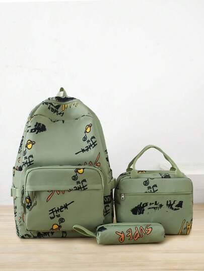 1 Set Backpack With Lunch Box & Pencil Case, Fashion Stylish Cute Large Capacity Multipurpose Backpack For Travel