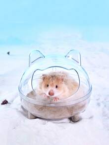 Cortina de ducha transparente con diseño de hámster y oso de peluche dorado, alfombra de baño anti-salpicaduras