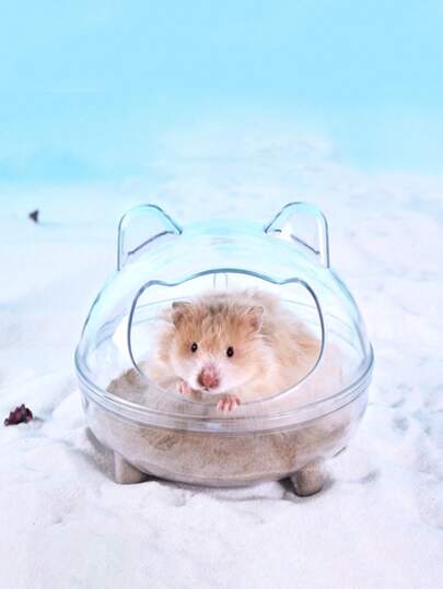 Cortina de ducha transparente con diseño de hámster y oso de peluche dorado, alfombra de baño anti-salpicaduras