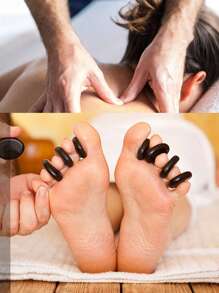 [黑色椭圆石] 8/10 块黑色椭圆石 | 适合头部、身体和足部 - 非常适合沙龙和家庭使用，按摩工具 - 黑色 - 查看 8