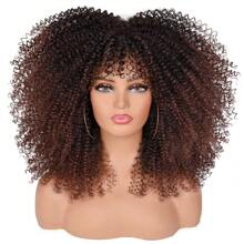 Short Hair Afro Kinky Curly Wigs With Bangs African Synthetic Ombre Glueless Cosplay Wigs For Women High Temperature