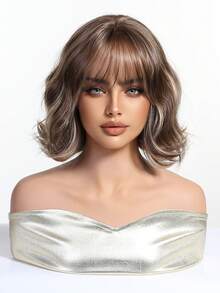 12 英寸女士短卷发假发适合日常佩戴和各种场合，包括母亲节、生日派对、节日、日常派对和优雅风格 - 漸層 - 查看 2