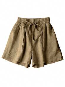 Plus Size Women's Casual Linen Elasticated Waist Pocket Shorts, Spring/Summer