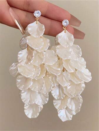 1 Pair Retro Long Purple Floral Pendant Earrings, Elegant Jewelry For Women, Suitable For Parties, Gatherings, Travel, And Daily Wear