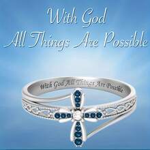 [Cross Ring] 1 Piece Of Exquisite And Fashionable Blue  Cross Ring, Unisex, Jewelry Gift - 銀色 - 查看 7