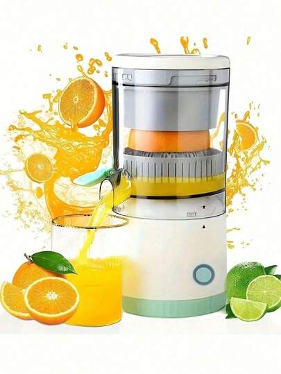 1个可充电电动柑橘榨汁机 | 便携式紧凑设计，塑料材质，适用于橙子、柠檬、青柠，不对称造型，完美榨取新鲜果汁，厨房电器，现代厨具，透明搅拌杯