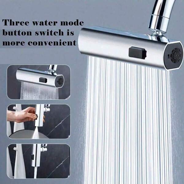 1pc Waterfall Kitchen Sink Faucet Adapter, Multifunctional RV Kitchen Faucet Replacement Accessories, Bathroom Washbasin Faucet, 3-In-1 360° Rotating, Faucet Adapter Faucet With Splash-Proof Nozzle, Polished Finish, Pressure Boosting Extension, Perfect For RV Kitchen Faucet, Kitchen Sink Faucet, Home Essential, Kitchen Accessories