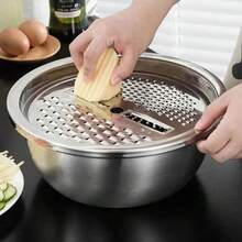 Ralador 4 em 1 Fatiador Bacia Legumes Queijo Tigela 26cm Cozinha saladeira aço inoxidavel inox - prata - Visão 2