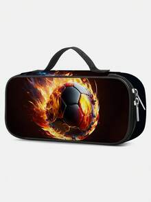 Kids Pencil Case With Soccer Ball Print, 3 - Layer Large Capacity, Cute Handle For Back To School, Multi-Slot Boys Mark Pouch With Zipper Compartments For Office School - Pencil Case - View 14