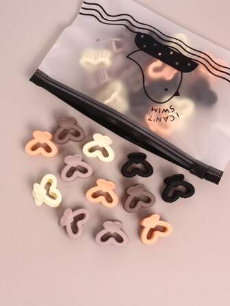 30pcs/Set Mini Square Heart Shaped Hair Clips, Black & Brown, Gift For Mother's Day And Graduation