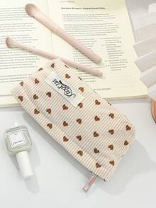 1 PC Corduroy Heart Make Up Bag, Fashionable And Casual Large Capacity Portable Zipper Makeup Bags, Travel And Vacation Essentials Cosmetic Bags For Sanitary Napkins, Pouch Pads, Wired Earphones, Earpods, Headphones, Charger, Lipsticks, Cosmetics, Perfume, Skin Care And Beauty Products, Home Decor, Keys, Holiday Gifts Makeup Travel Toiletry Organizer Essentials Gifts, Makeup Pouch, Christmas Gifts, Pouch, Gifts Pouch / Small Handbag, Makeup Organizer, Mini Pouch, Large Capacity Pouch, Gifts Christmas Gifts, Gift Ideas For Women